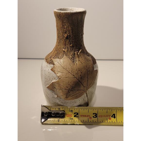 Handmade Studio Pottery Bud Vase & Mug Maple Leaf Design Signed PRP Speckle - Picture 8 of 14